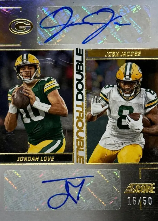 Jordan Love / Josh Jacobs 2024 Panini Score Double Trouble Autographs Football #DT-LJ