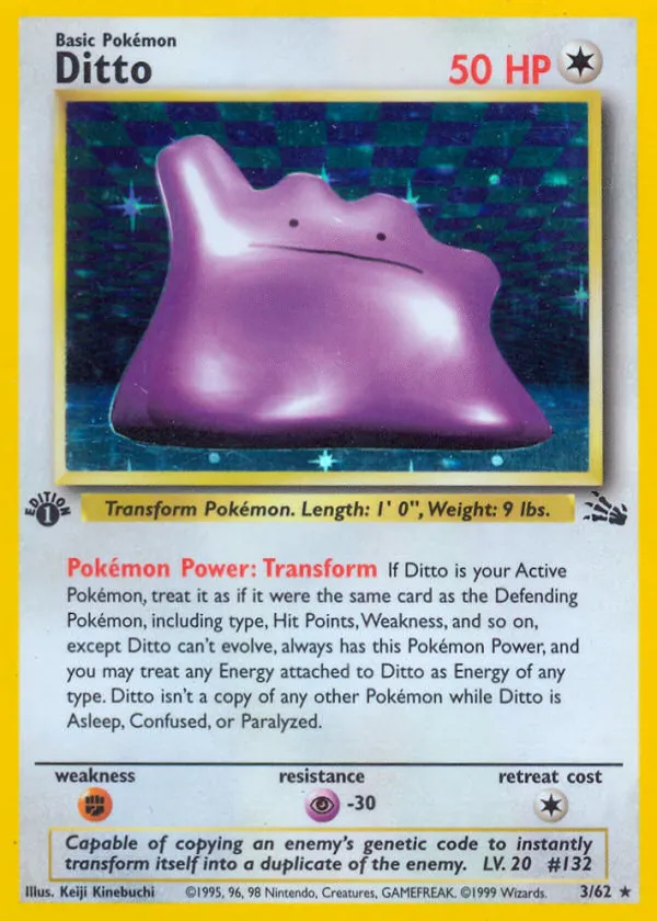 Ditto Pokémon Fossil #3 1st Edition Holo