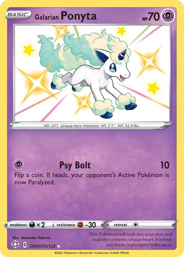 Galarian Ponyta Pokémon Shining Fates Shiny Vault #SV047 Holo