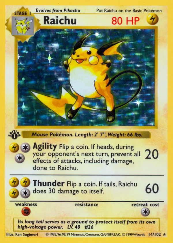 Raichu Pokémon Base #14 Holo