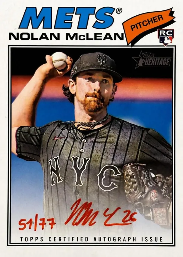Nolan McLean 2026 Topps Heritage Real One Autographs Baseball Special Edition Red Ink #ROA-NMC