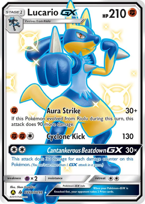 Lucario-GX Pokémon Hidden Fates Shiny Vault #SV64 Holo