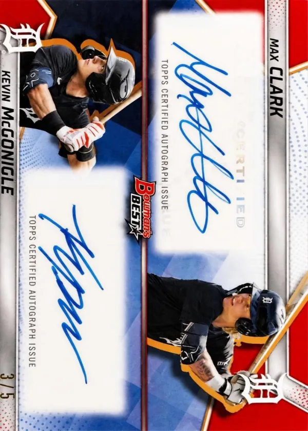 Max Clark / Kevin McGonigle 2025 Bowman's Best Dual Autographs Baseball Red Refractor #DA-CMC