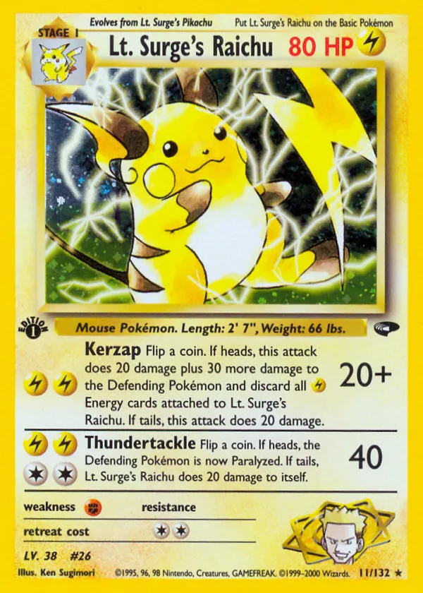 Lt. Surge's Raichu Pokémon Gym Challenge #11 Unlimited Holo
