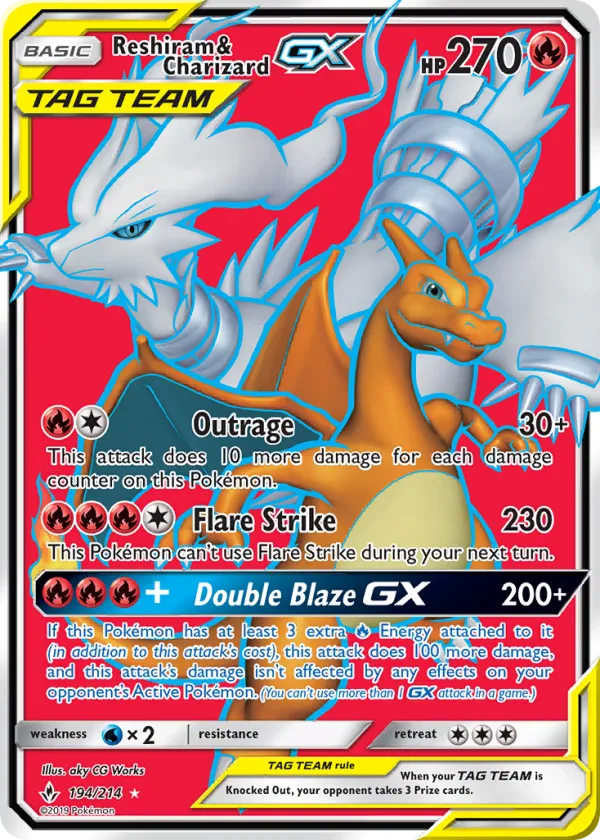 Reshiram & Charizard-GX Pokémon Unbroken Bonds #194 Holo