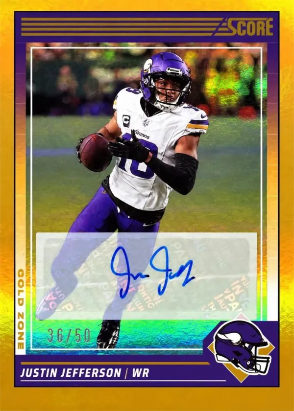 Justin Jefferson 2024 Panini Score Signatures Football Gold Zone #183
