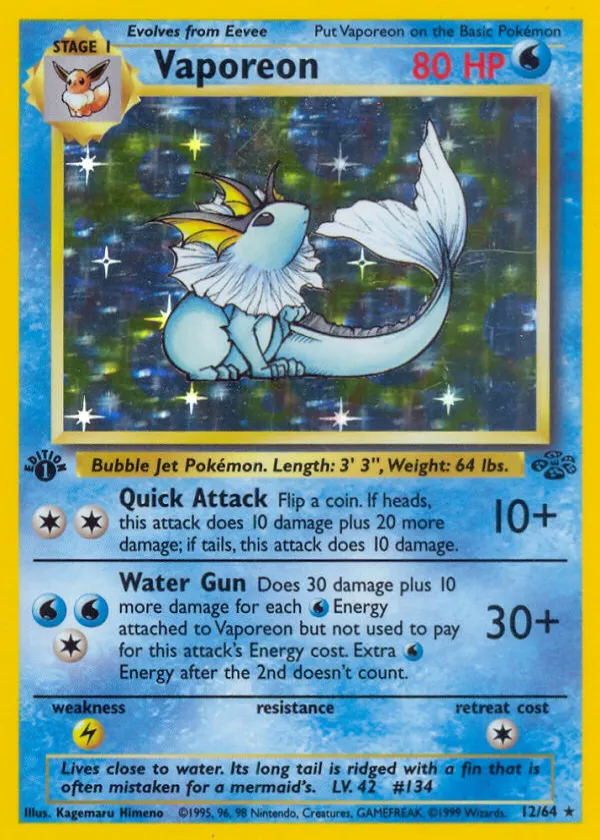 Vaporeon Pokémon Jungle #12 1st Edition Holo