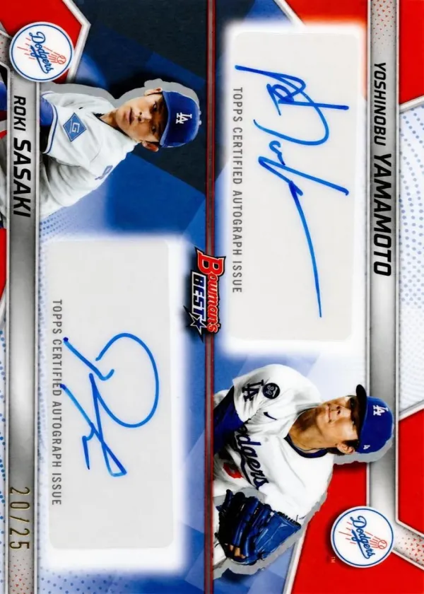 Yoshinobu Yamamoto / Roki Sasaki 2025 Bowman's Best Dual Autographs Baseball Orange Refractor #DA-YS