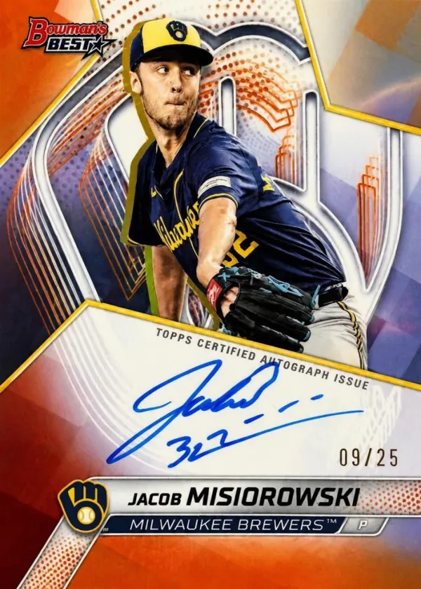 Jacob Misiorowski 2025 Bowman s Best Of 2025 Autographs Baseball Orange Refractor #B25-JMI