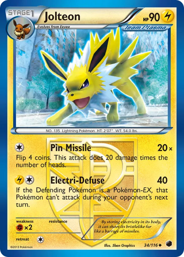 Jolteon Pokémon Plasma Freeze #34 Reverse Holo