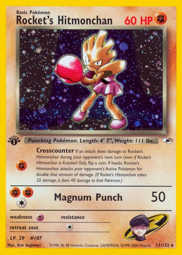Rocket's Hitmonchan Pokémon Gym Heroes #11 Unlimited Holo