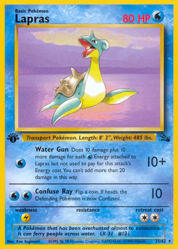 Lapras Pokémon Fossil #25 1st Edition