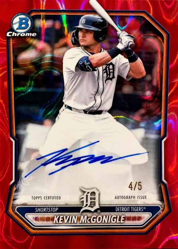 Kevin McGonigle 2026 Bowman Chrome Prospects Autographs Baseball Red Refractor #CPA-KMC