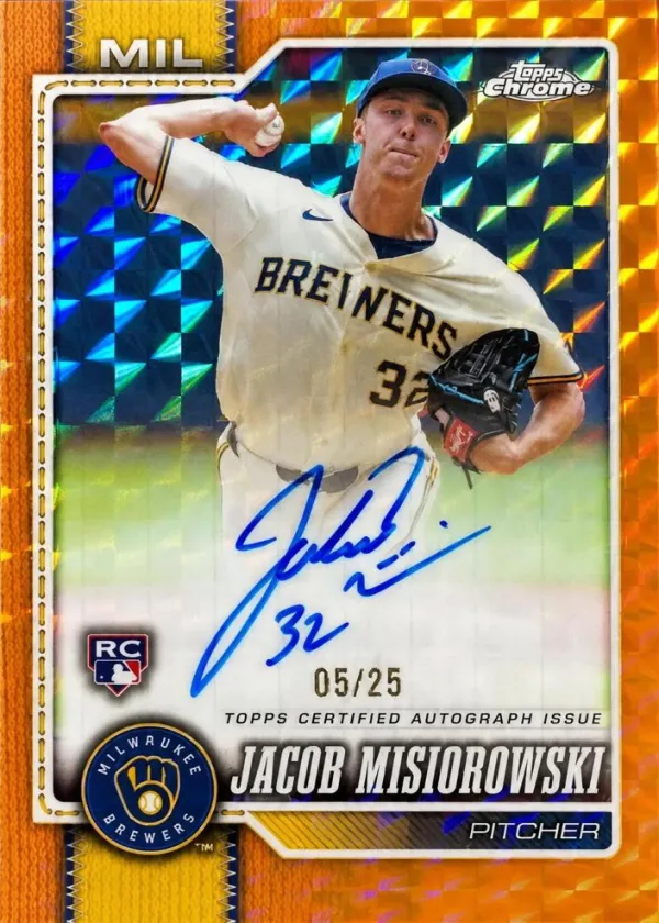 Jacob Misiorowski 2026 Topps Chrome Rookie Autographs Baseball Orange Geometric Refractor #RA-JM