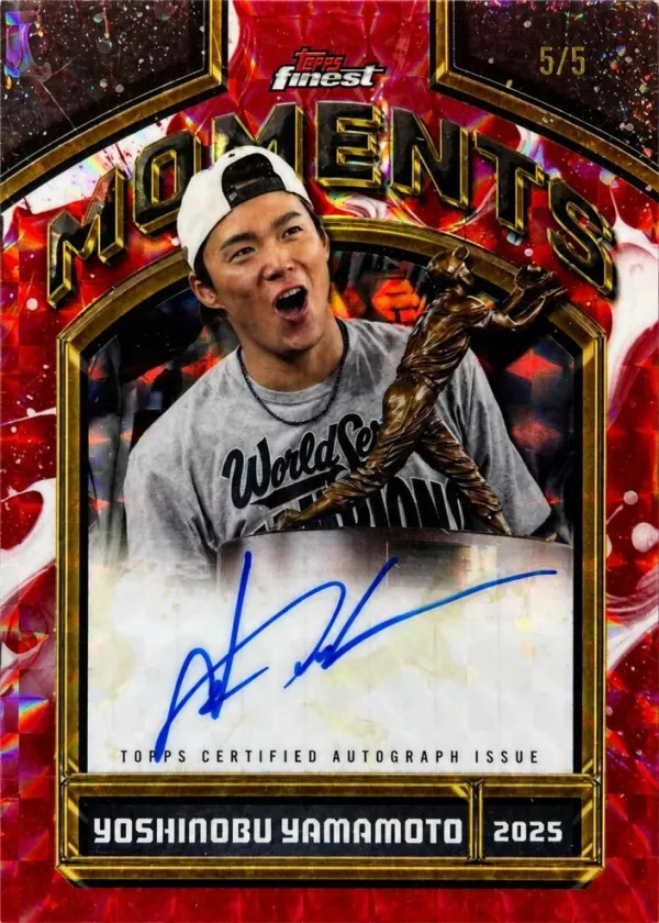 Yoshinobu Yamamoto 2026 Topps Finest Moments Autographs Baseball Red Geometric #FMA-YY