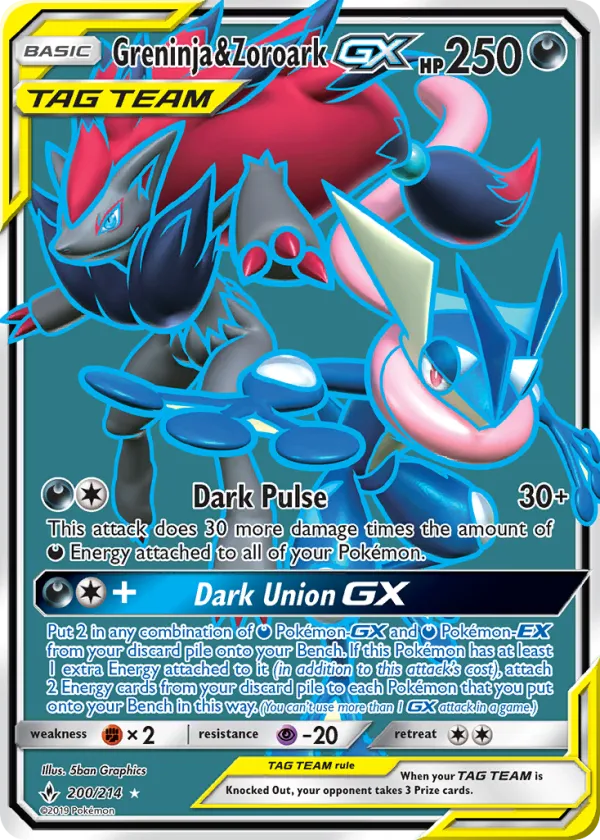 Greninja & Zoroark-GX Pokémon Unbroken Bonds #200 Holo