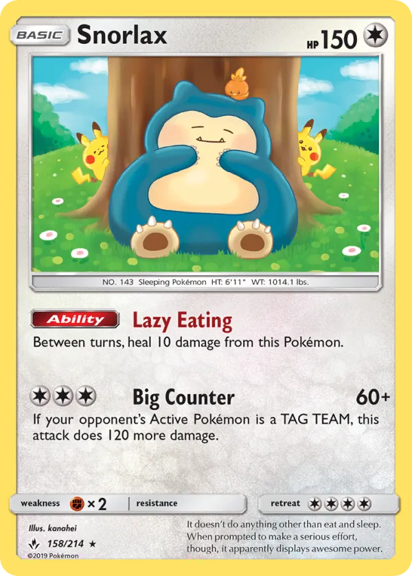 Snorlax Pokémon Unbroken Bonds #158 Reverse Holo