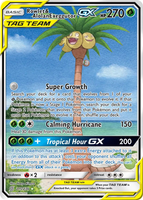Rowlet & Alolan Exeggutor-GX Pokémon Unified Minds #215 Holo