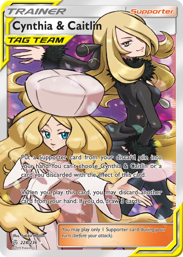 Cynthia & Caitlin Pokémon Cosmic Eclipse #228 Holo