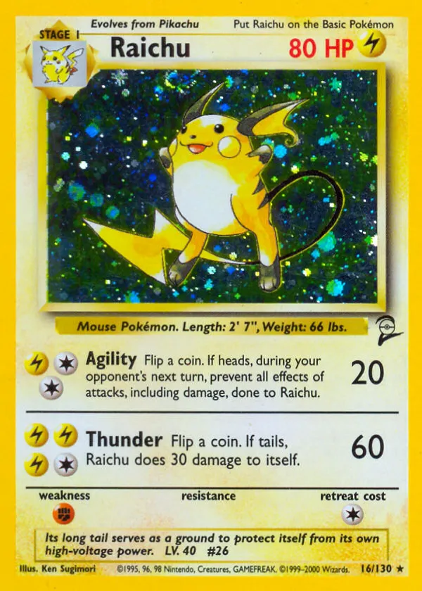 Raichu Pokémon Base Set 2 #16 Holo