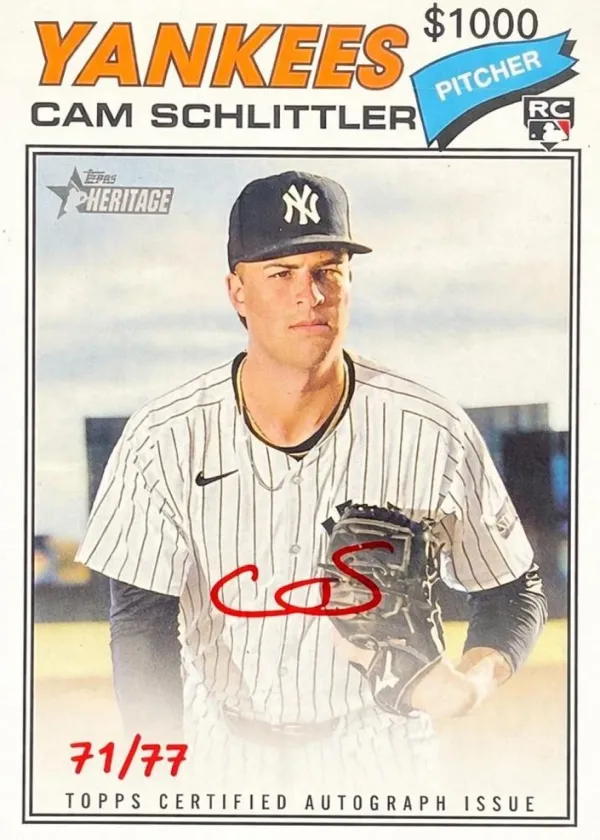 Cam Schlittler 2026 Topps Heritage Real One Autographs Baseball Special Edition Red Ink #ROA-CSC