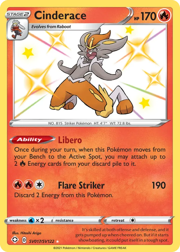 Cinderace Pokémon Shining Fates Shiny Vault #SV017 Holo