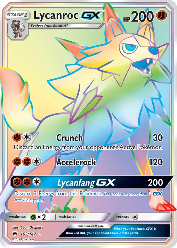 Lycanroc-GX Pokémon Burning Shadows #155 Holo