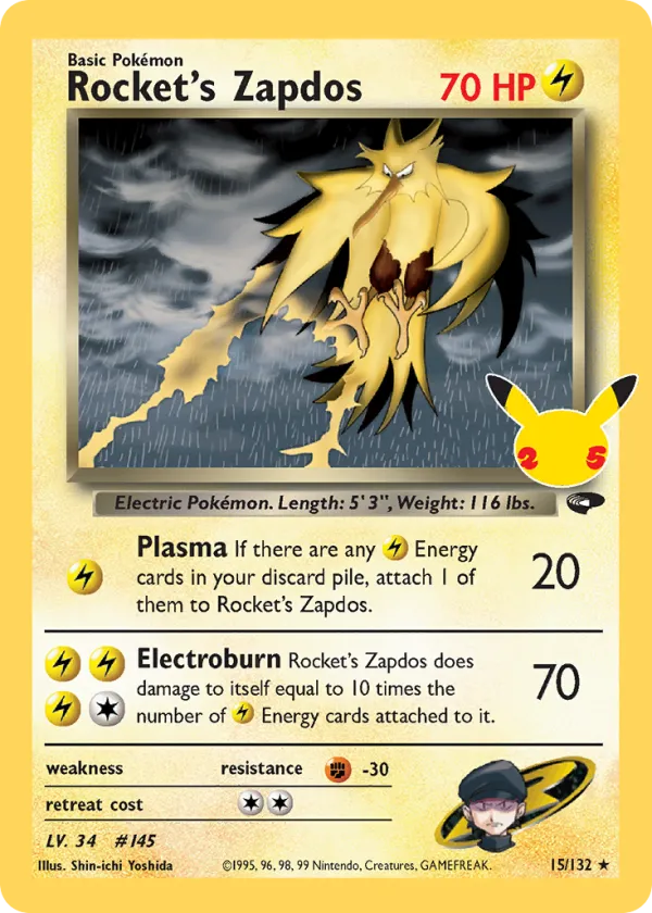 Rocket's Zapdos Pokémon Celebrations: Classic Collection #15 Holo