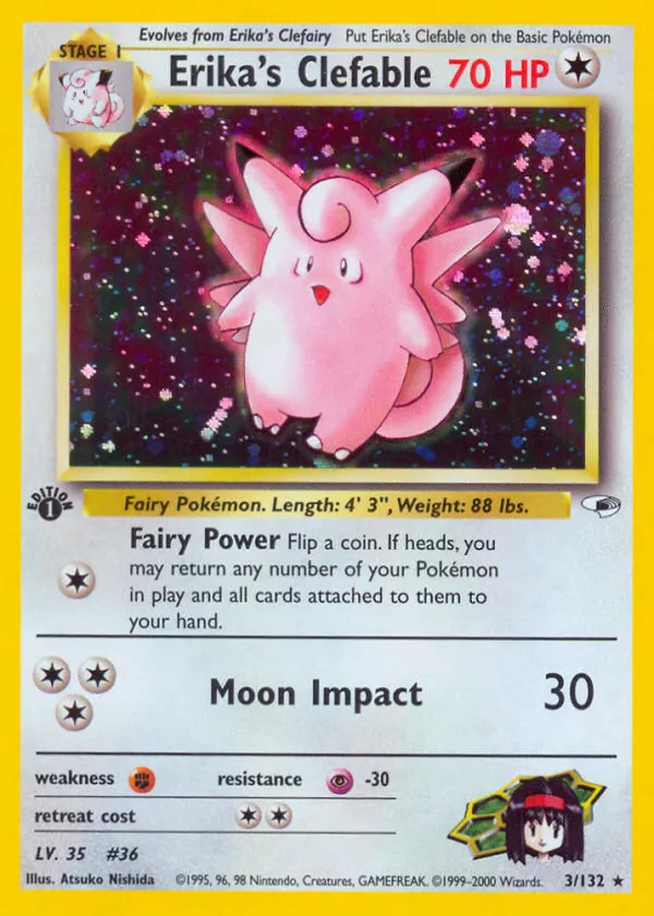 Erika's Clefable Pokémon Gym Heroes #3 1st Edition Holo