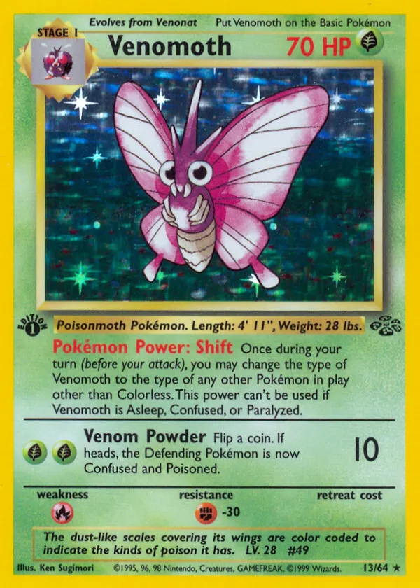 Venomoth Pokémon Jungle #13 1st Edition Holo