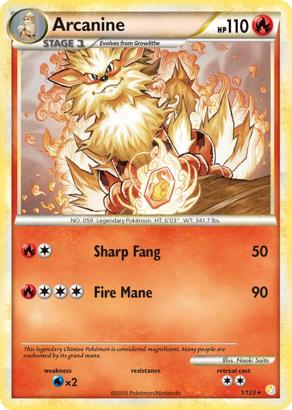 Arcanine Pokémon HeartGold & SoulSilver #1 Reverse Holo