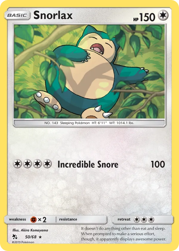 Snorlax Pokémon Hidden Fates #50 Reverse Holo