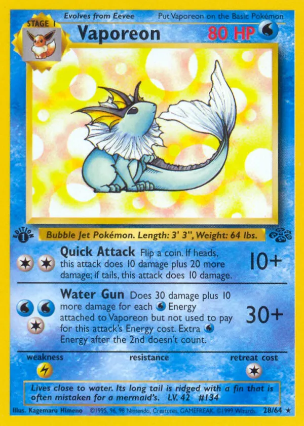 Vaporeon Pokémon Jungle #28 1st Edition
