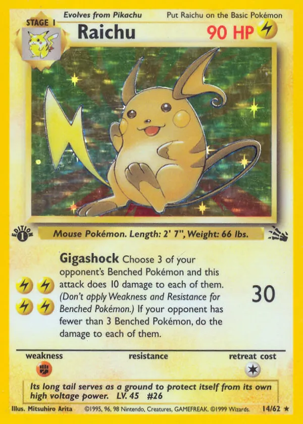 Raichu Pokémon Fossil #14 Unlimited Holo