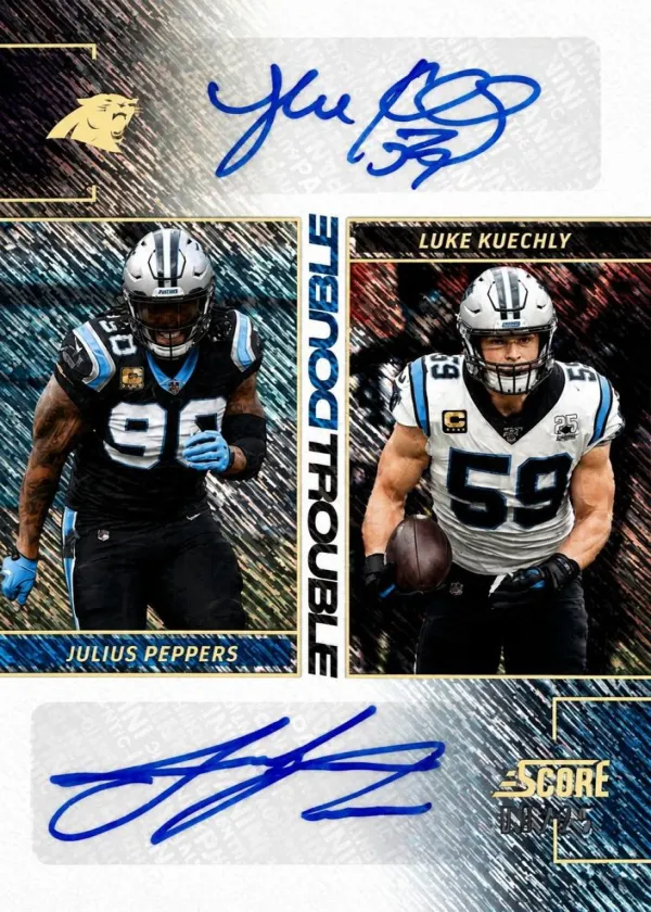 Julius Peppers / Luke Kuechly 2024 Panini Score Double Trouble Autographs Football Ground Zero #DT-PK