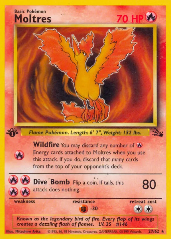 Moltres Pokémon Fossil #27 1st Edition