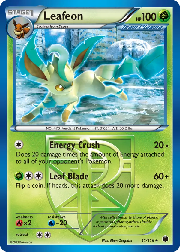 Leafeon Pokémon Plasma Freeze #11 Reverse Holo