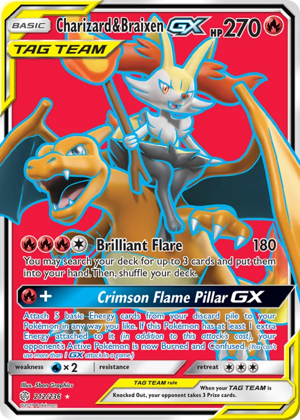 Charizard & Braixen-GX Pokémon Cosmic Eclipse #212 Holo