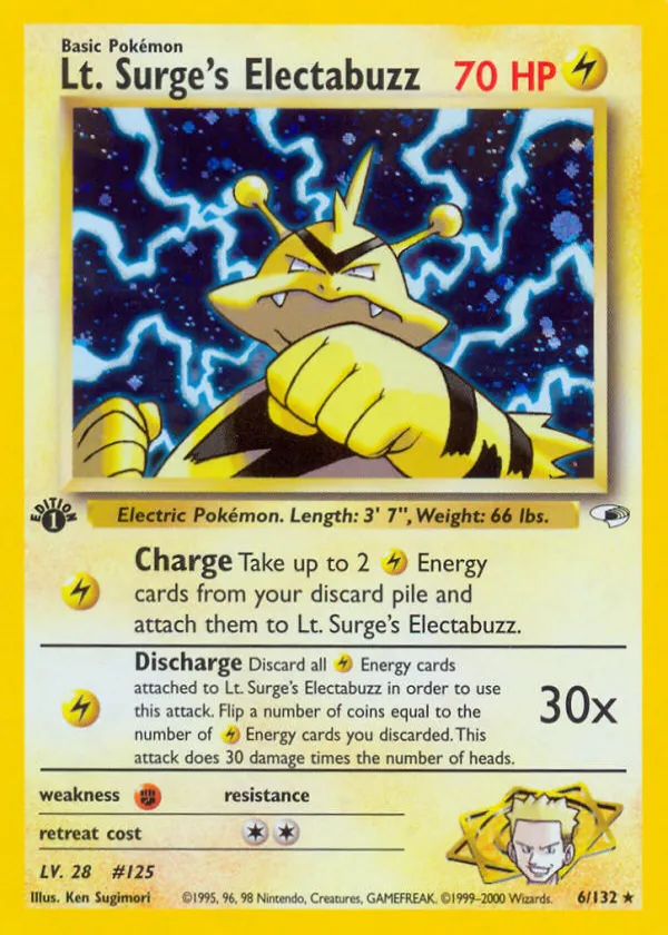 Lt. Surge's Electabuzz Pokémon Gym Heroes #6 1st Edition Holo
