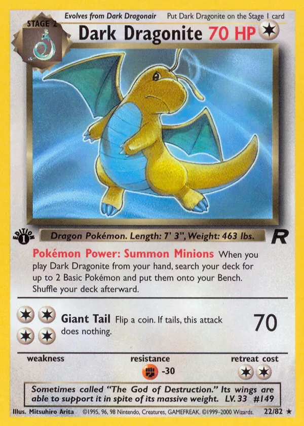 Dark Dragonite Pokémon Team Rocket #22 1st Edition