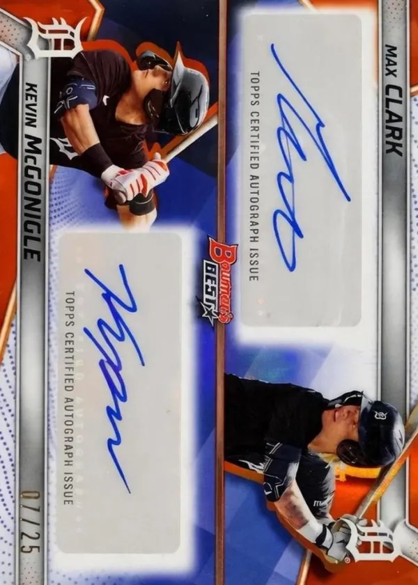 Max Clark / Kevin McGonigle 2025 Bowman's Best Dual Autographs Baseball Orange Refractor #DA-CMC