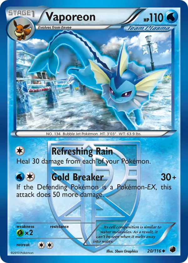 Vaporeon Pokémon Plasma Freeze #20 Reverse Holo