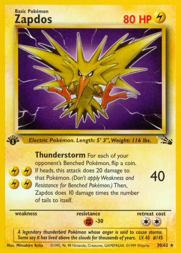 Zapdos Pokémon Fossil #30 1st Edition