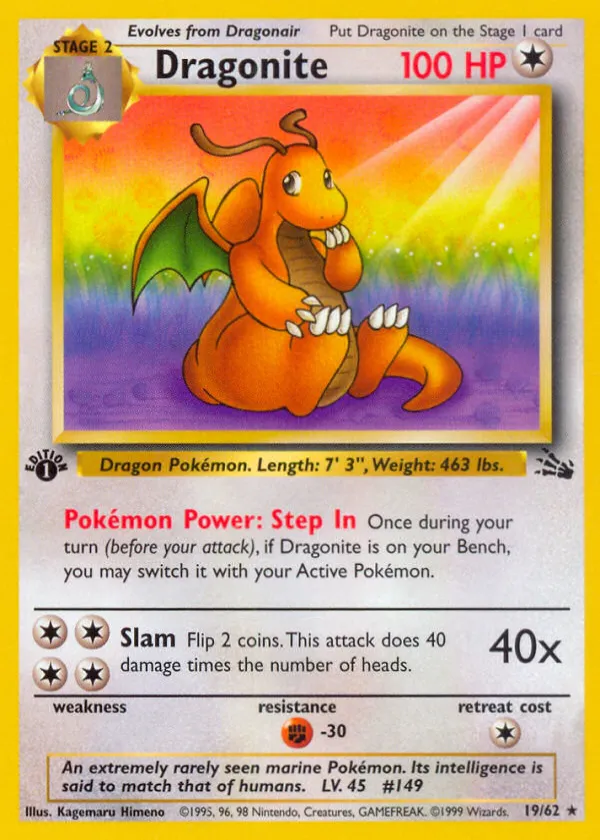 Dragonite Pokémon Fossil #19 1st Edition