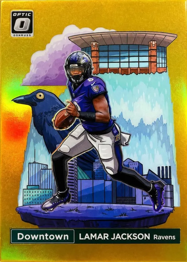 Lamar Jackson 2024 Panini Donruss Downtown! Football Gold #1