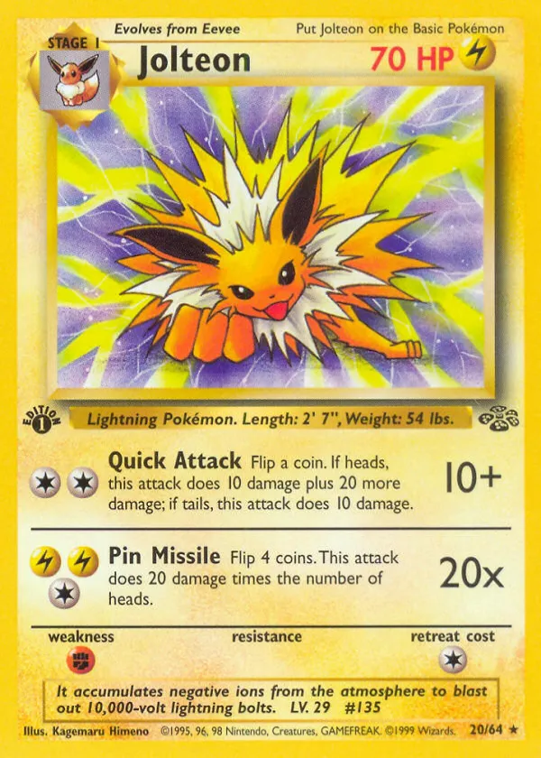 Jolteon Pokémon Jungle #20 1st Edition